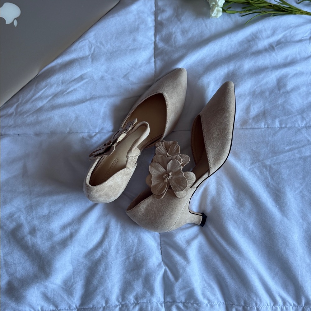 Elegant Beige Floral Accent Women's Heels